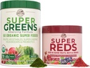 COUNTRY FARMS Essential Pack, Super Greens Powder och Super Reds, packad med 50 Organiska Super Foods och 40 Super Fruits, Natural Energy, Bloating Support, Osmaked & Berry Flavor, 17,7 oz, 2 Pack