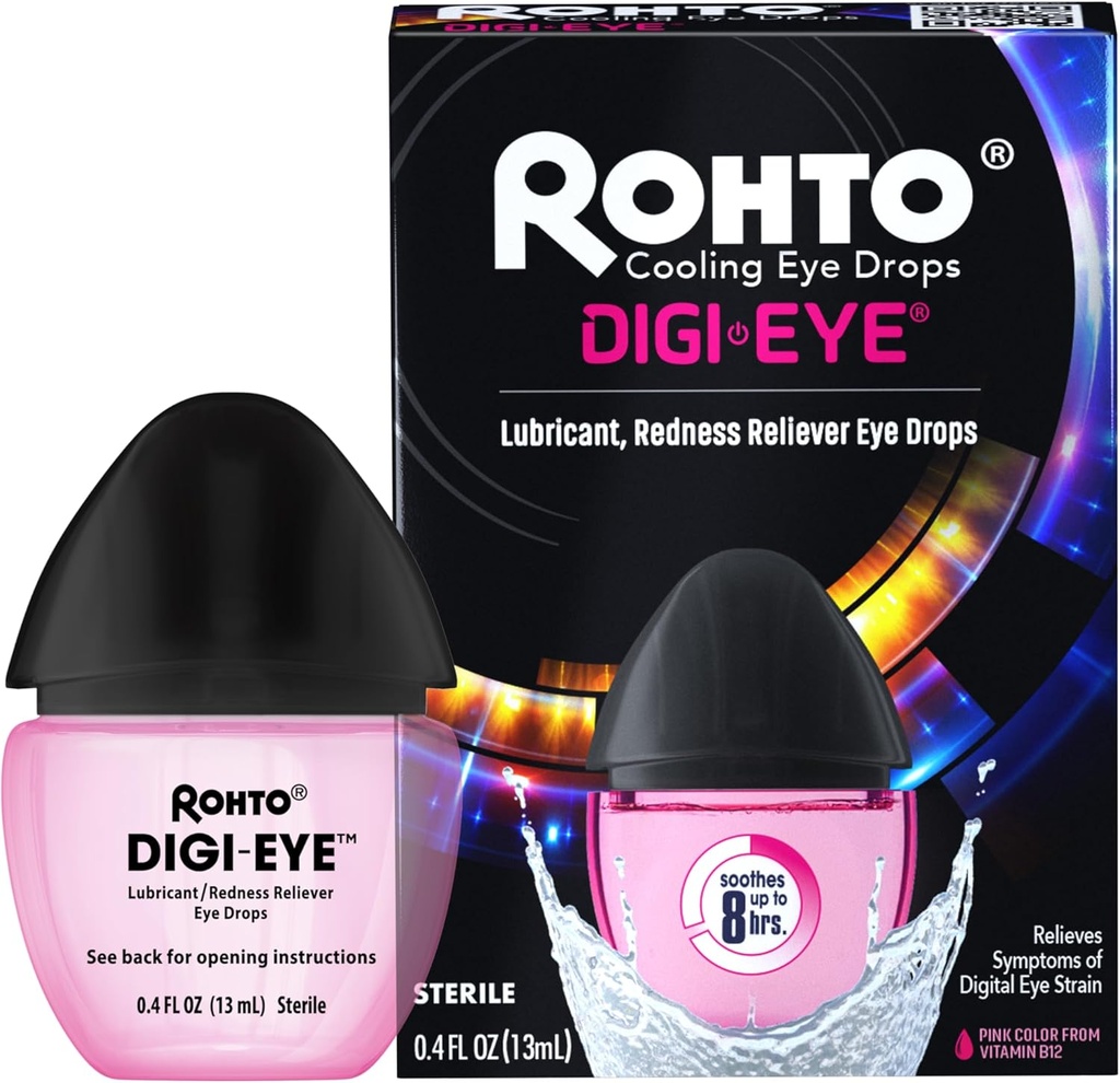 Rohto Digi-Eye Digital Eye Strain Eye Drops, Cooling Eye Strain Relief från Digital Eye Strain Symptoms, Long-Lasting, Soothing Eye Relief, Eye Drops för Red, Tired Eyes 0.4 fl oz Bottle (Pack of 2)