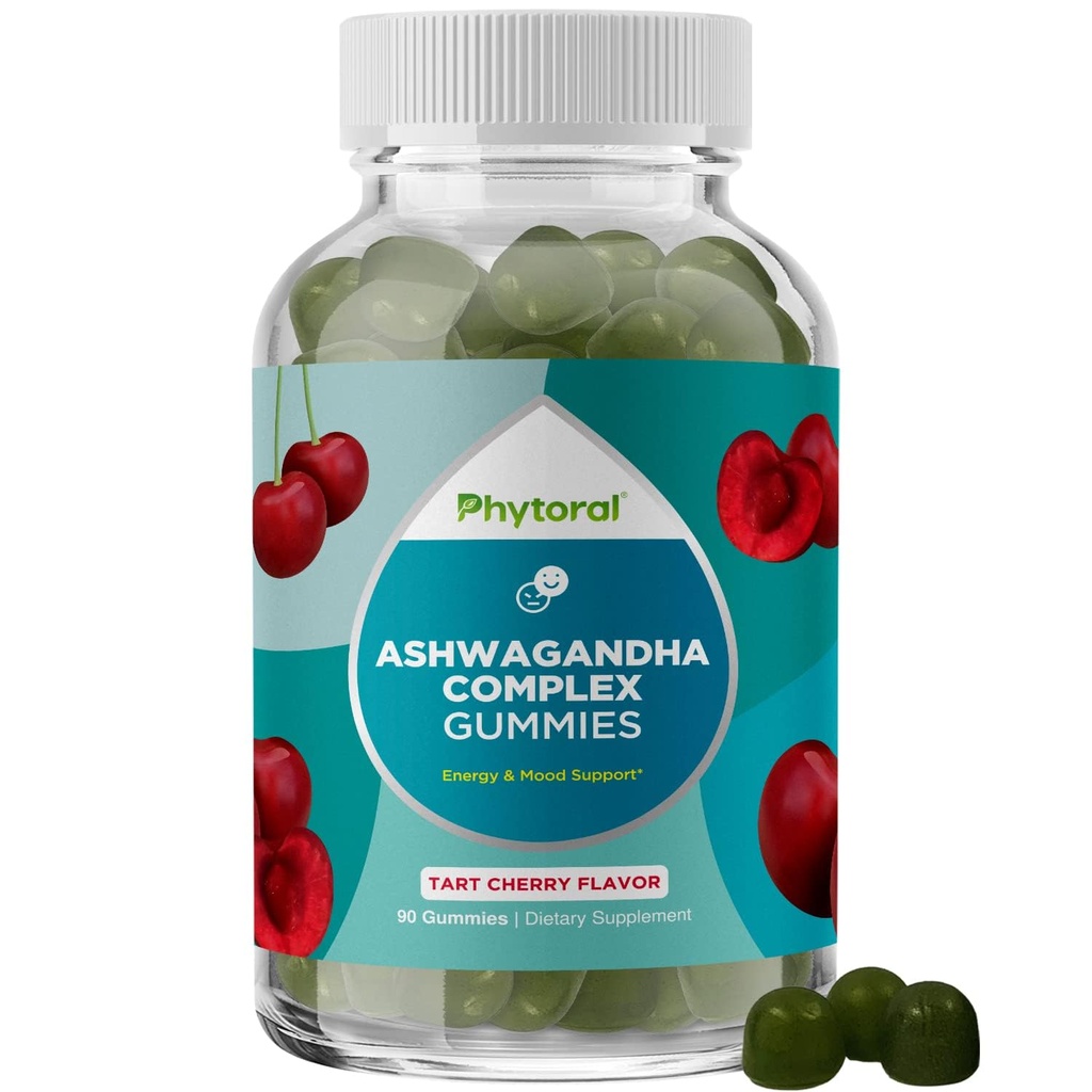 Calming Ashwagandha Gummies for Men and Women - 750mg Equivalent från 30:1 Root Extract med Zink och vitamin D - Tasty Adaptogen Stress Gummies för vuxna för energi och humörsupport (90 portioner)