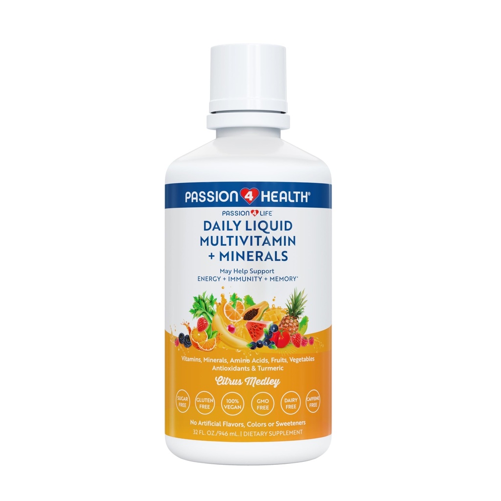 Passion 4 Life Daily Liquid Multivitamin + Minerals - Over 100 Premium Ingredients for the Whole Family - Trace Minerals and Amino Acids for All Ages