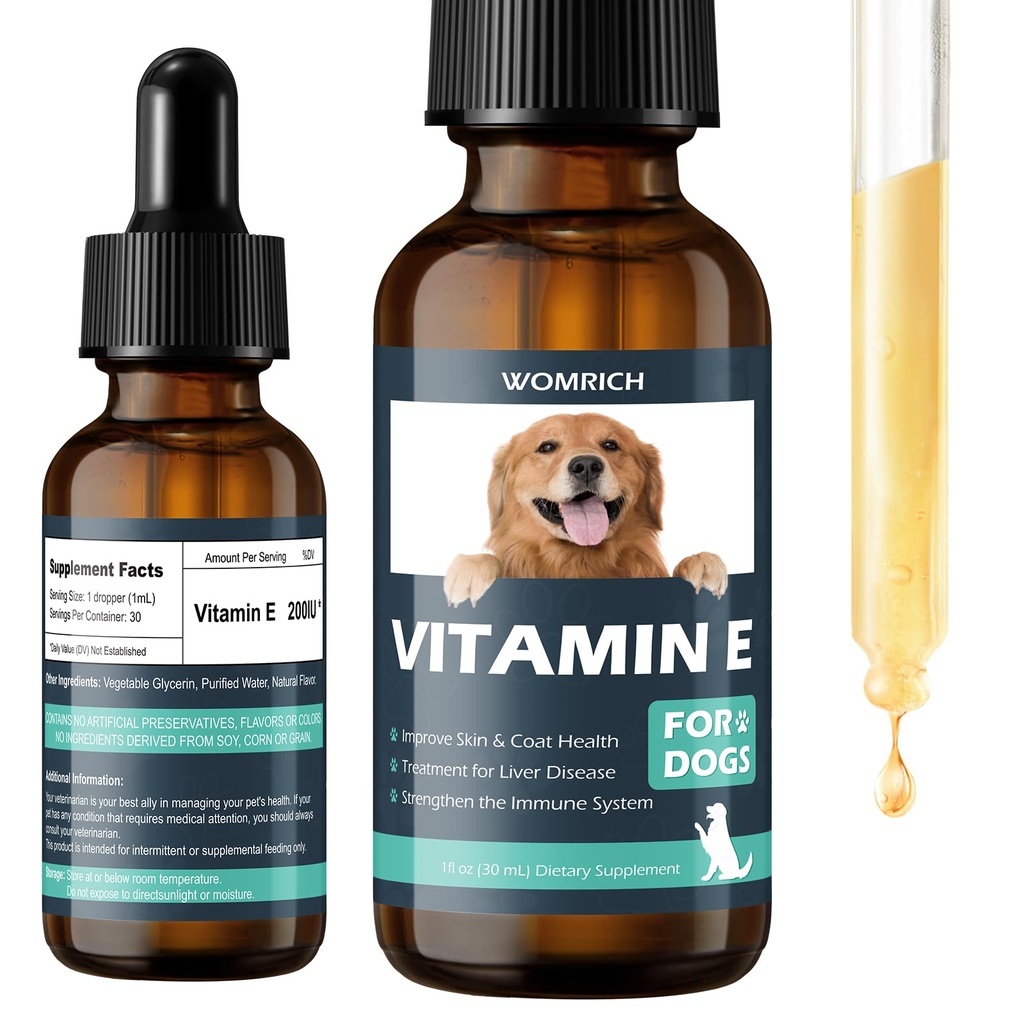Vitamin E för hundar - Dog Vitamin E - Vitamin E Dropper för hundar, förbättra hud och päls hälsa, behandling för leversjukdom, stärka immunsystem - naturlig formel för alla åldrar och raser - 30 ML