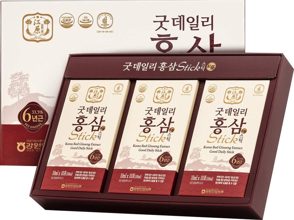 [Gangwoninsam] Koreanska Red Ginseng Extract Good Daily Stick 30 Count - Innehåller 6 år Korean Red Ginseng Extract, Korean Food, Individually Packaged, 0,35 fl. oz (10ml), 3 X 10-Count Box