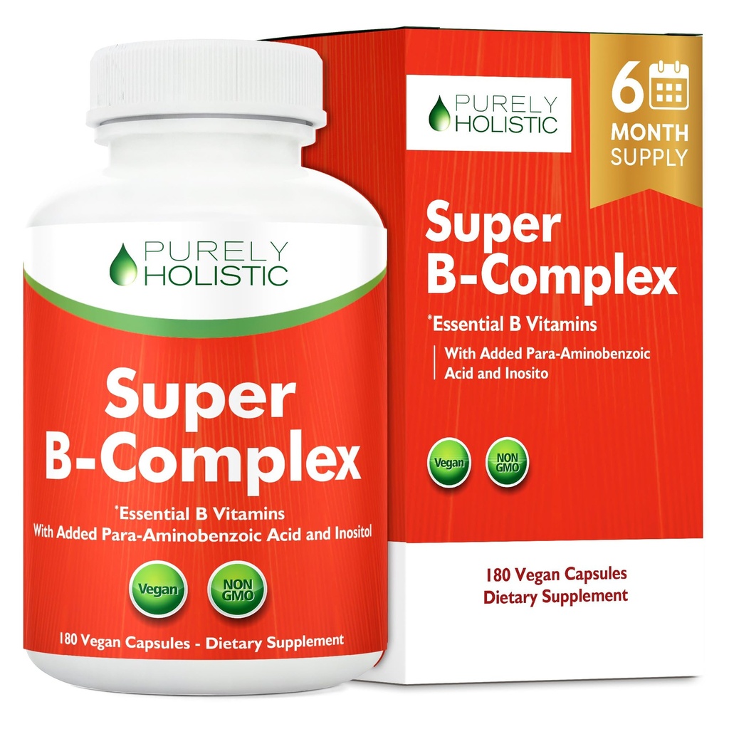 Vitamin B-komplex - 8 Super B-komplex vitaminer med kolin & inositol, vitamin B1, B2, B3, B5, B6, B8, B9 & B12 - B100 Complex - 180 Vegan kapslar - 6 månaders leverans - Tillverkad i USA