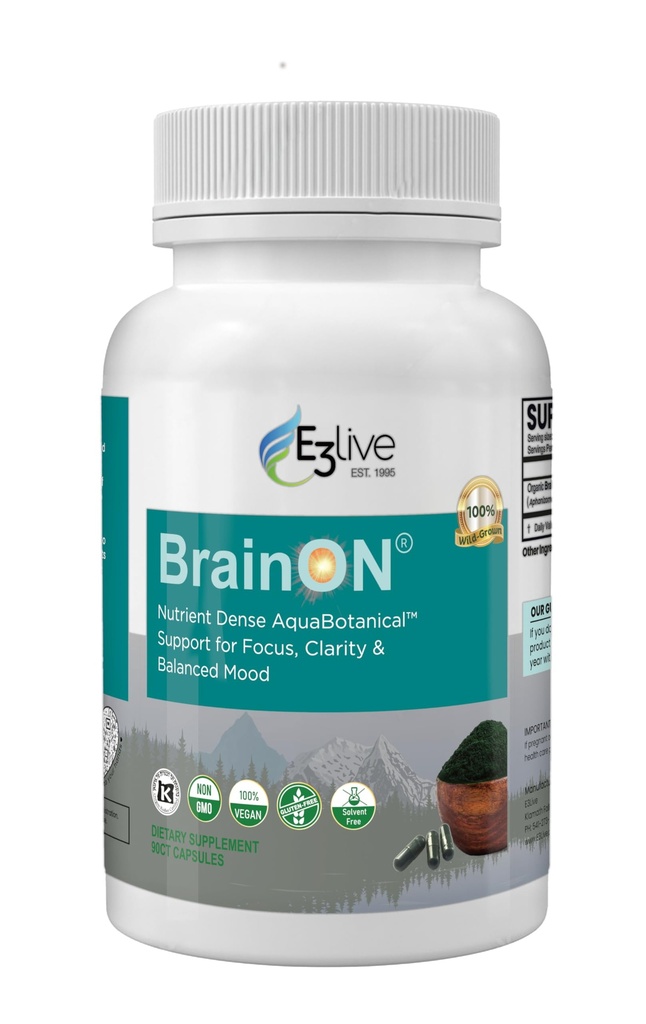 E3LIVE BrainON - Wild-Harvested AFA Extract för Mood Balance & Focus 90 Count