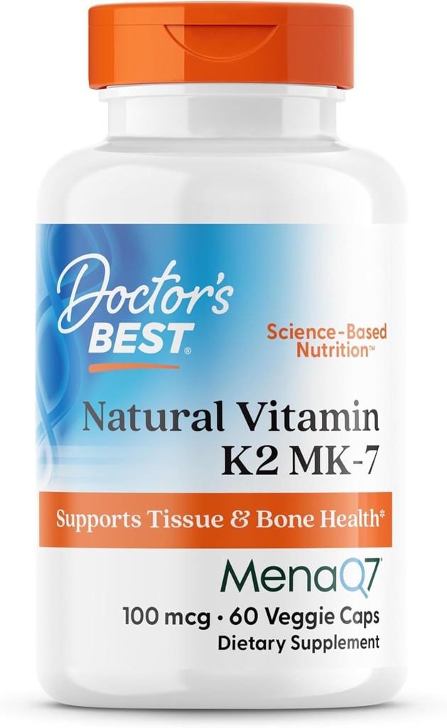 Doktorns bästa naturliga vitamin K2 MK7-tillägg för män och kvinnor - Benhälsostöd, 100 mcg Vitamin K-2 MK-7-kapslar med MenaQ7, Calcium Support, Non GMO, Vegan - 60 Veg Caps