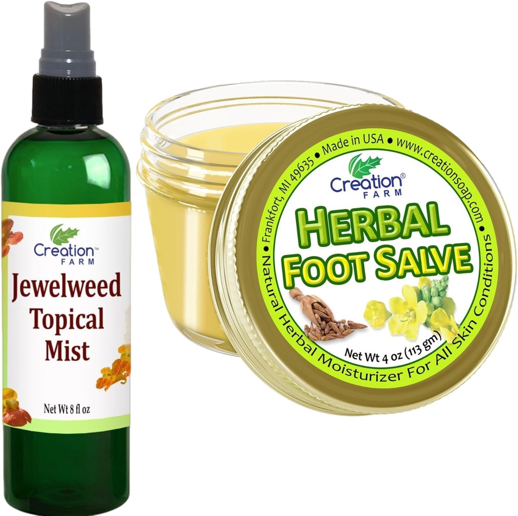 Jewelweed Topical Mist 8 Oz och Herbal Foot Salve 4 Oz - Lösningar för Itch för att göra det lättare att njuta av vardagen