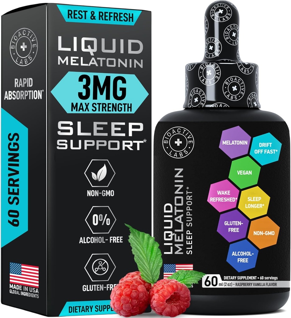 Flytande melatonin för vuxna och barn - 3mg extra styrka sublingual flytande melatonin för barn och vuxna - sova snabba liposomala droppar - naturlig hallon smak sömnhjälp - 60 ml