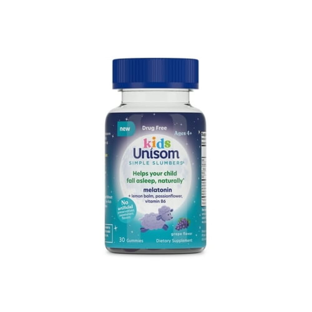 Unisom Simple Slumbers Kids Drug-Free Sleep Aid Gummies 30-Count, Melatonin 0,5 mg, Grape