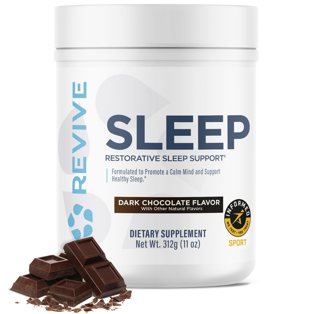 Revive MD Sleep Support Supplement for Adults, Dark Chocolate - Sleep Supplements with Magnesium (Glycinate), Inositol, Glycine & L-Theanine - främjar avkoppling och sömnhälsa (30 portioner)