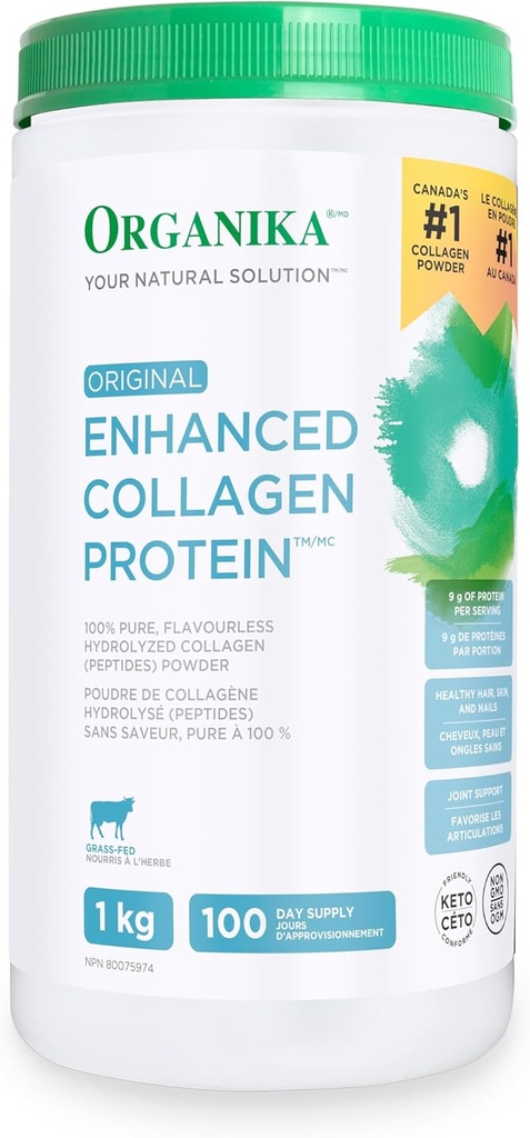 Organika Original Enhanced Collagen, 100% ren, smaklös hydrolyserad Collagen (peptider) Powder, 1kg