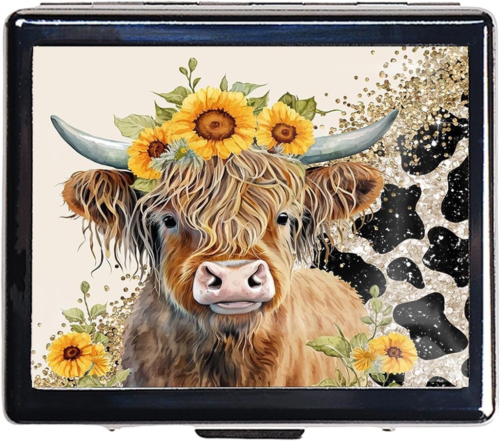 7 dagar Chromed Shiny Silver Pill Organizer med spegel Inuti har 8 separata kompartement rektangel 7 dagar Pill Box Pill Case (Highland Cow)