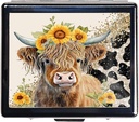 7 dagar Chromed Shiny Silver Pill Organizer med spegel Inuti har 8 separata kompartement rektangel 7 dagar Pill Box Pill Case (Highland Cow)