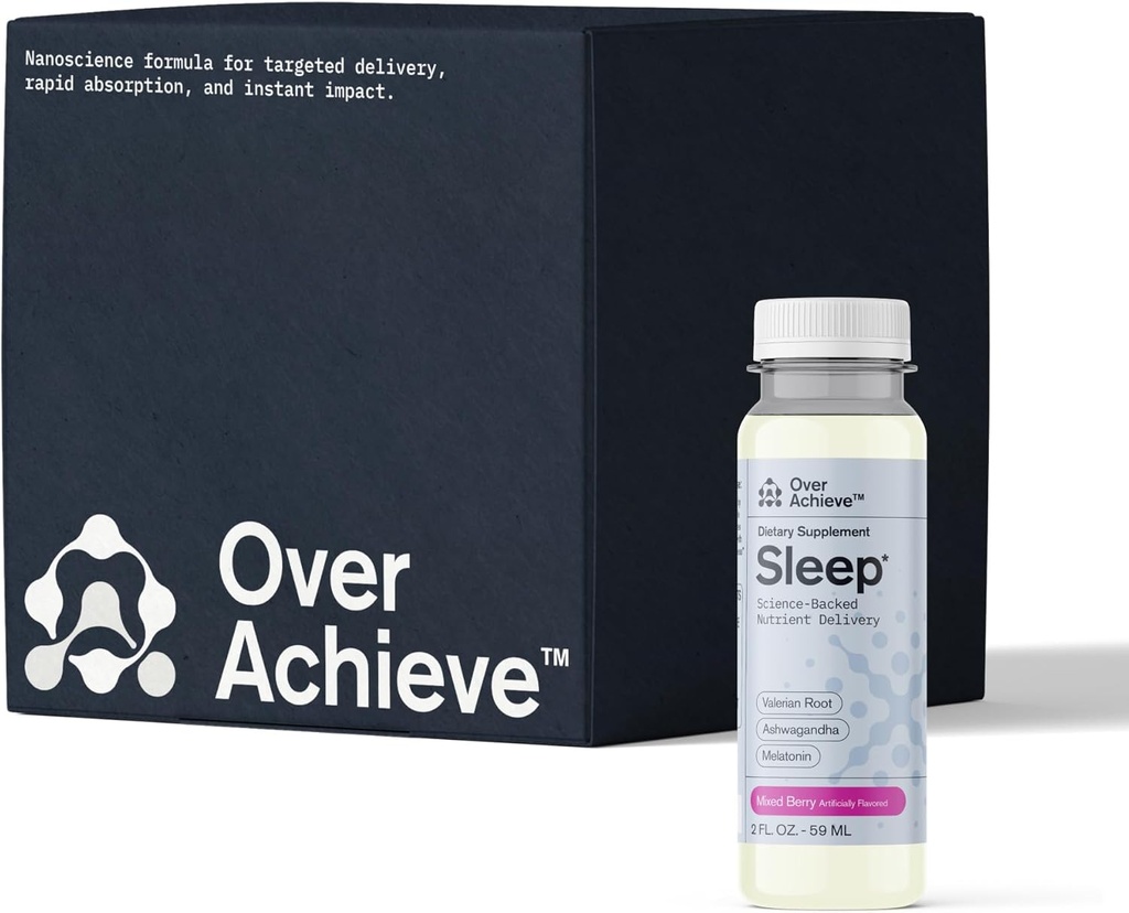 Sleep Drink med Advanced Nanoscience Technology - Innehåller Melatonin, Ashwagandha och Valerian Root - 12 Pack Liquid Sleeping Aid Help Fall Asleep Faster, Mix Berries 2oz