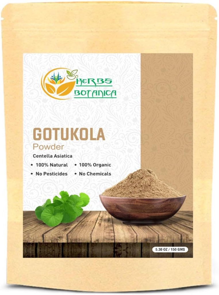 Herbs Botanica Gotu Kola Powder (Centella asiatica) 5.3 oz / 150 GMS för te, hårväxt och välbefinnande Hälsosamt nervsystem Finely Ground Herbal Powder för DIY Beauty & Supplements