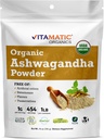 Vitamatic Certified USDA Organic Ashwagandha Powder - 1 lb (16 oz) Withania Somnifera | Ayurvedic Adaptogen för stressavlastning, energi, humör och immunstöd