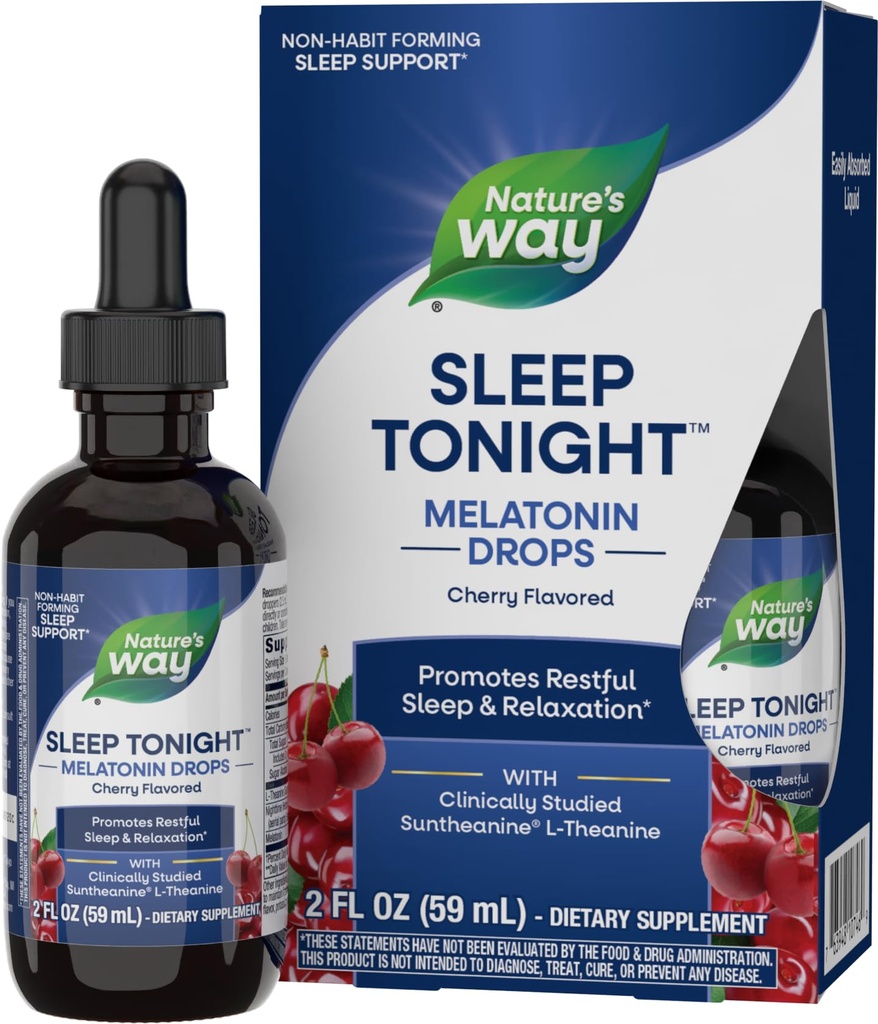 Naturens sätt att sova ikväll melatonin droppar med L-Theanine, icke-vanlig formning stöd *, 2 Oz, Cherry smak