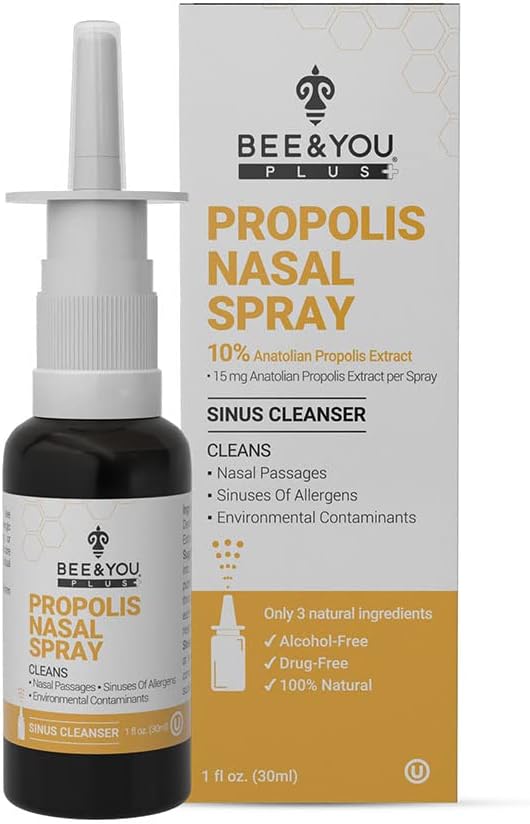 BEE och du Plus Natural Propolis Nasal Spray 1 Fl oz | Överbelastning Relief Drug Free & Alcohol Free, Sinus Relief, Allergy, Nasal Moisturizing Spray
