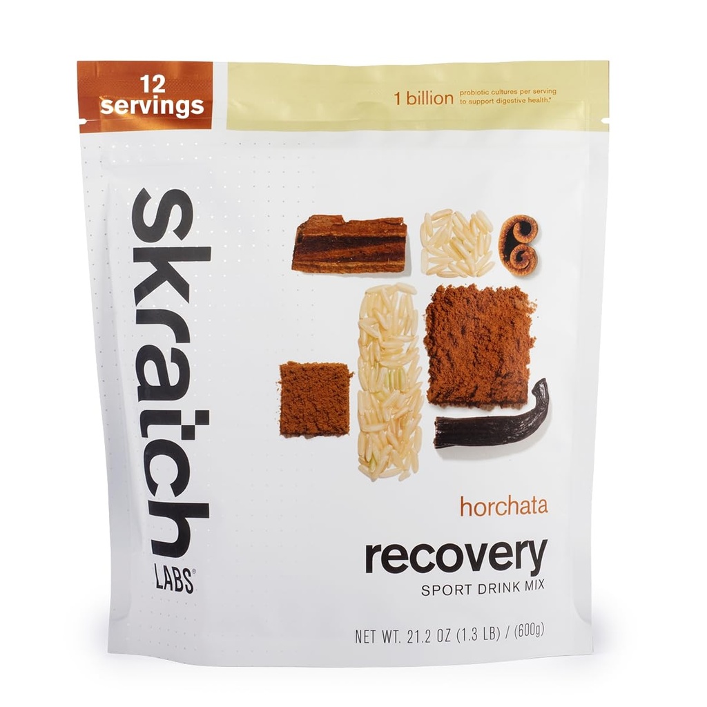 Skratch Labs Post Workout Recovery Drink Mix med Horchata, (21.2 oz, 12 portioner) med komplett mjölkprotein av Casein och Whey och Probiotika, Gluten Free, Kosher, Vegetarian
