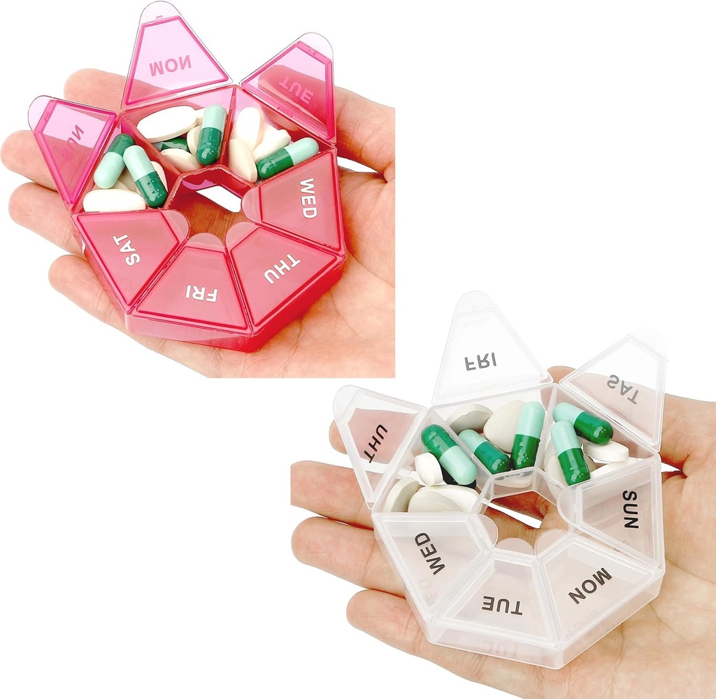 Pill Organizer, 2 Pack Pill Box, Small Pill Case,Medicine Pill Organizer 1 gång om dagen, Weekly Pill Organizer, Pill Container, Pill Holder, Daily Pill Organizer Travel Pill Organizer 7 Day (Red & White)