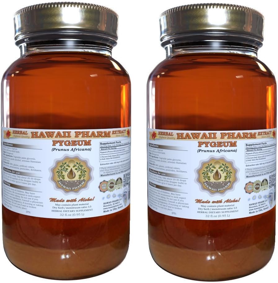 Pygeum Liquid Extract, Pygeum (Pygeum Africanum) Tinktur, Herbal Supplement, Hawaii Pharm, Made in USA, 2x32 fl.oz