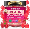Kreatinmonohydrat Gummies för män och kvinnor 120 CT - 5600 mg kreatinmonohydrat per portion - Vegan, sockerfri kreatinmonohydrat för muskelstyrka, energiboost (Raspberry smak)