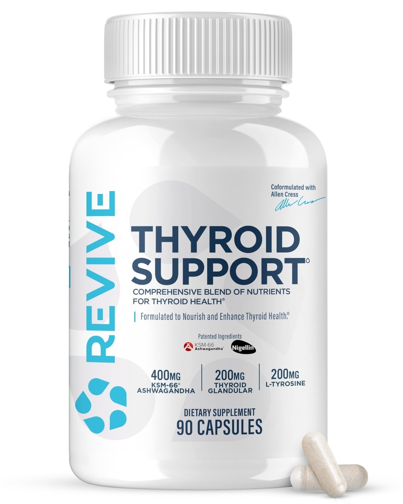 Återuppliva MD Thyroid Support Supplement för män och kvinnor - omfattande blandning av näringsämnen stöder hälsosam sköldkörtelfunktion med väsentlig vitamin, mineraler och örter (90 kapslar, 30 portioner)