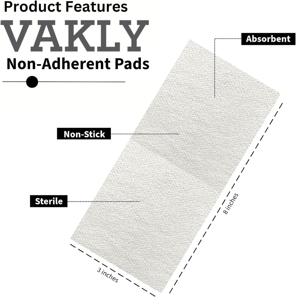 Sterile Non-Adherent 3x8 Gauze Pads - Tjock Non-Stick Wound Dressing 3''x8 '' Individuellt förseglad | Högt Absorbent Rectangle Bandage | Painless Removal (20)