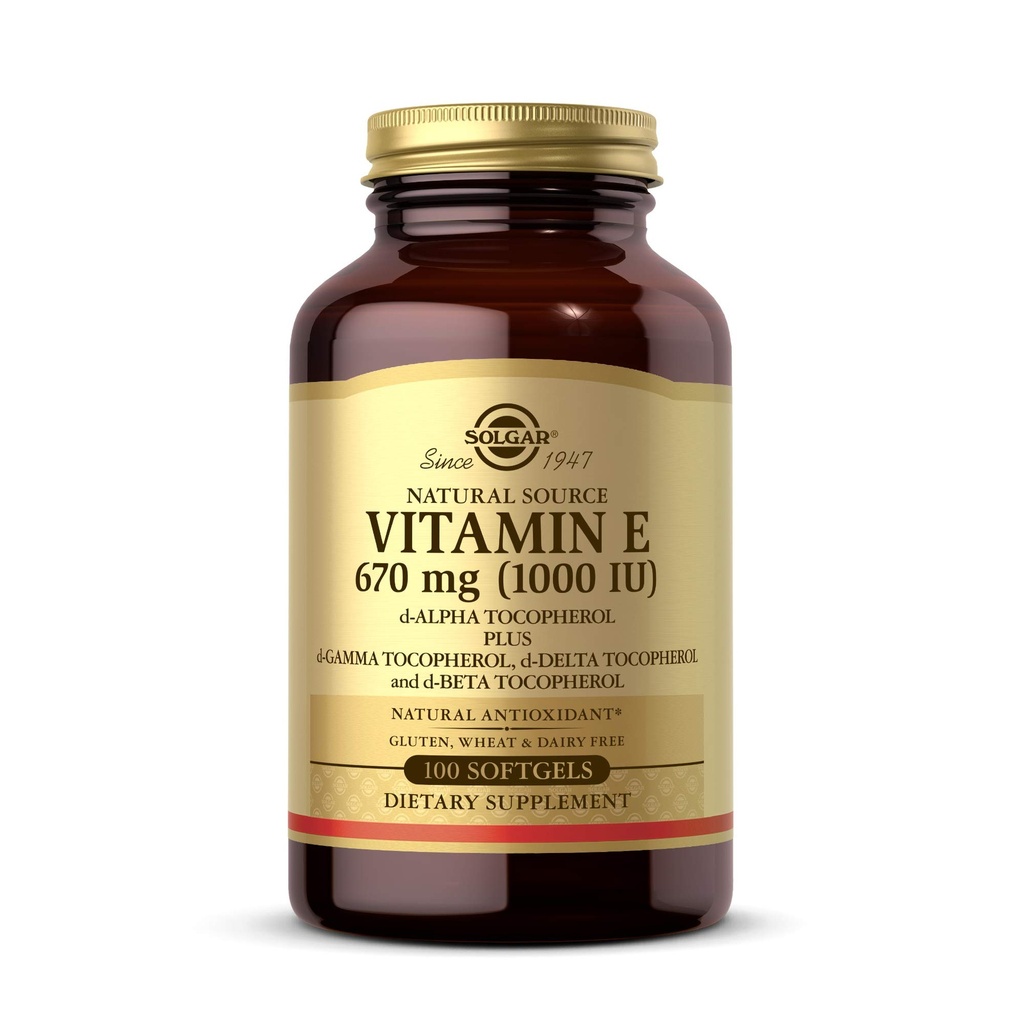 Solgar Vitamin E 670 mg (1000 IU), 100 Mixed Softgels - Natural Antioxidant, Skin & Immune System Support - Naturally-Sourced Vitamin E - Gluten Free, Dairy Free - 100 Servings