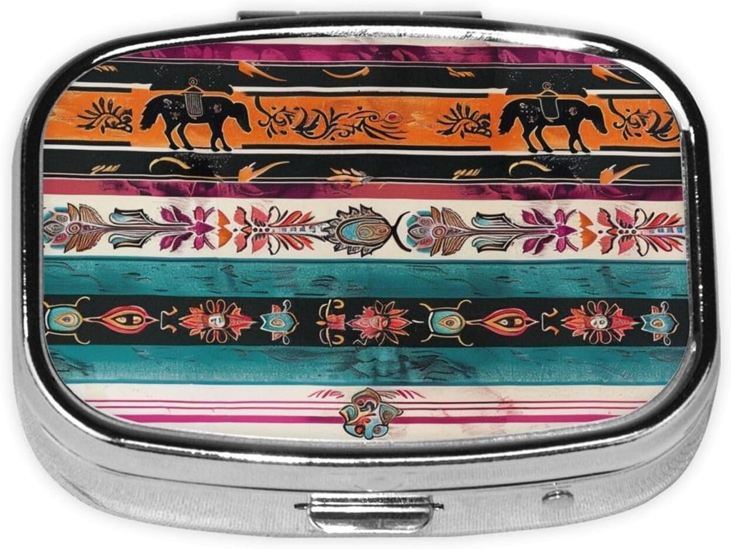 Horse Print Printed Square Pill Organizer med 2 Compartments, Portable Mini Pill Box Pill Case för medicin, vitamin, fiskolja, kosttillskott