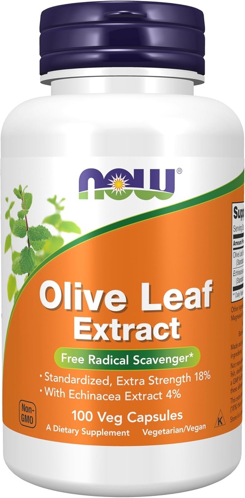 NOW Foods Supplements, Olive Leaf Extract med Echinacea Extract 4%, Extra styrka, Gratis Radikal Scavenger *, 100 Veg kapslar
