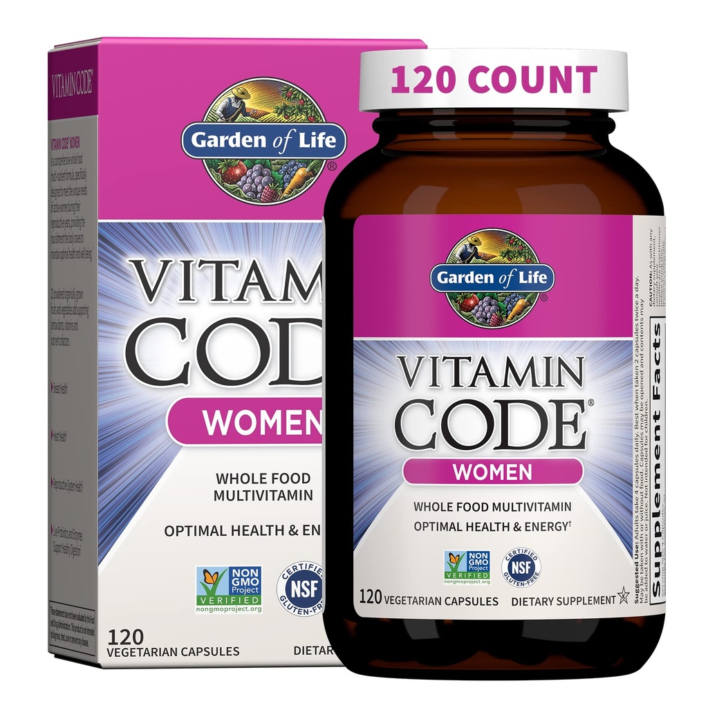 Garden of Life Multivitamin för kvinnor, Vitamin Code Women's Multi - Whole Food Womens Multi Vitamins, Iron, Folate not Folic Acid, Vitamin A och Probiotics for Womens Energy, 120 Vegetariska kapslar