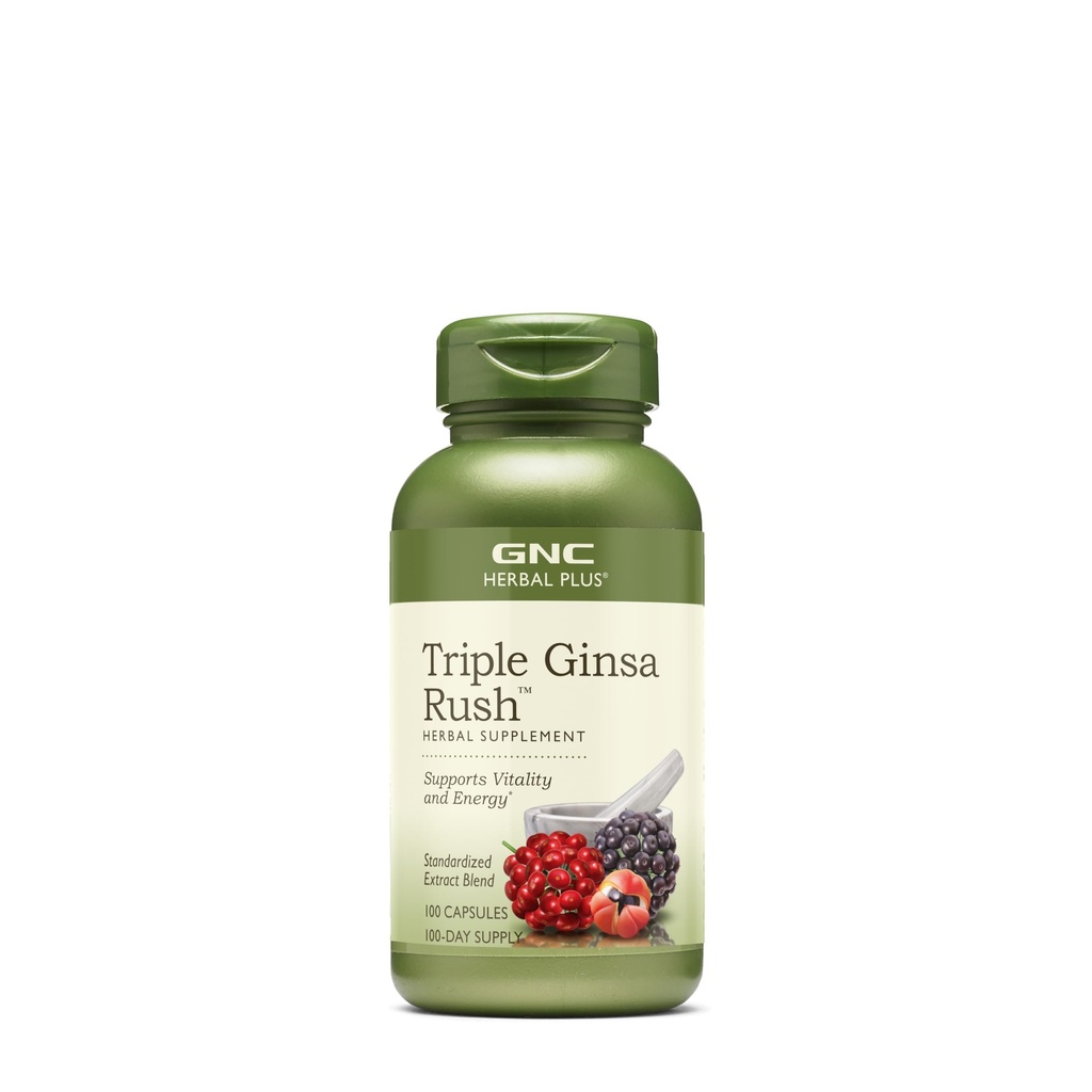GNC Herbal Plus Triple Ginsa Rush, stöder vitalitet och energi, 100 kapslar