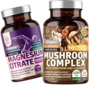 Number One Nutrition N1N Premium Mushroom Complex [10X kraftfulla svampar] och Magnesium Citrate [200mg], 2 Pack Bundle