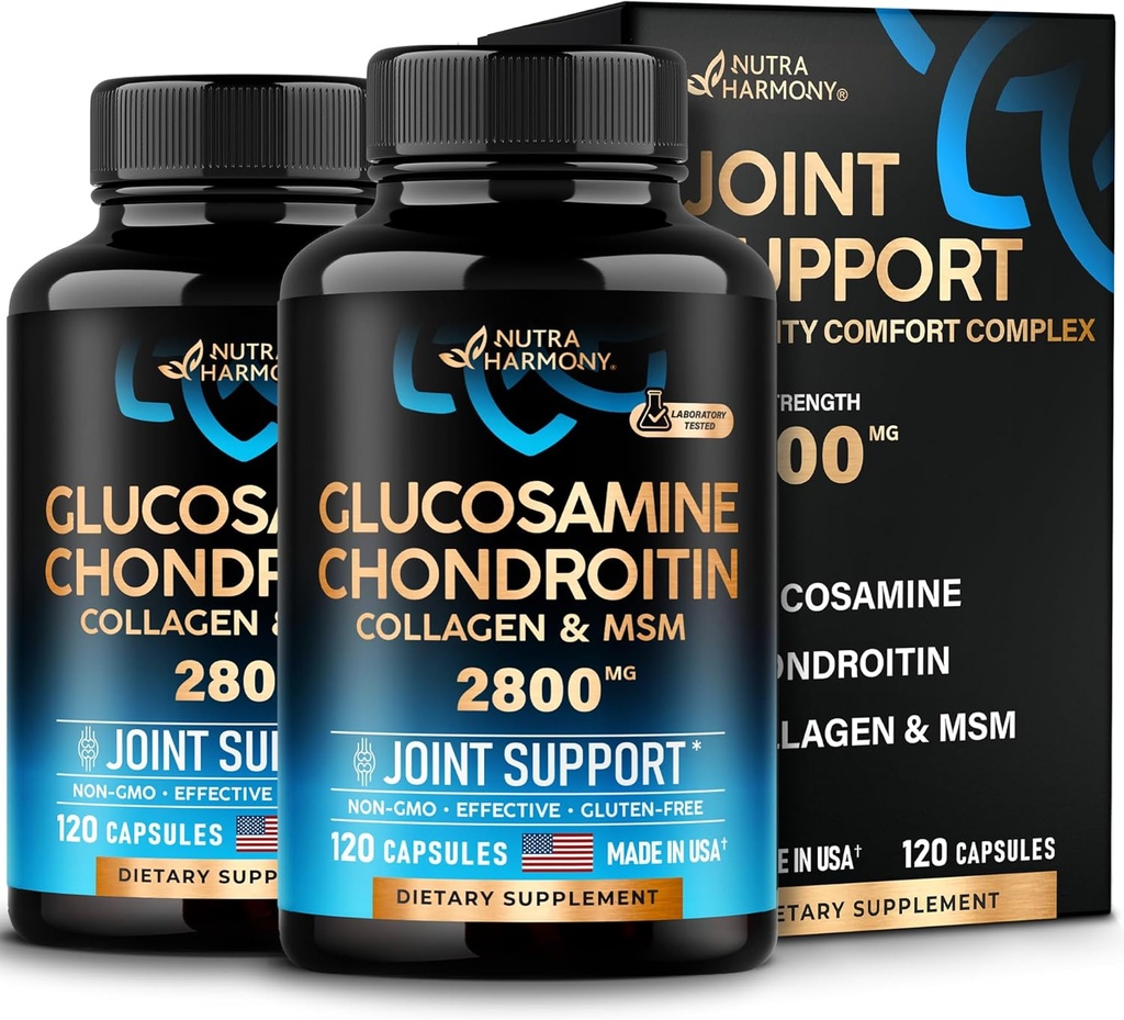 Glukosamin Chondroitin MSM Collagen | Gemensam Support Supplement 2800 mg | Tillverkad i USA | Flexibilitet Närings vitaminer | för Män & Kvinnor, Pack 2