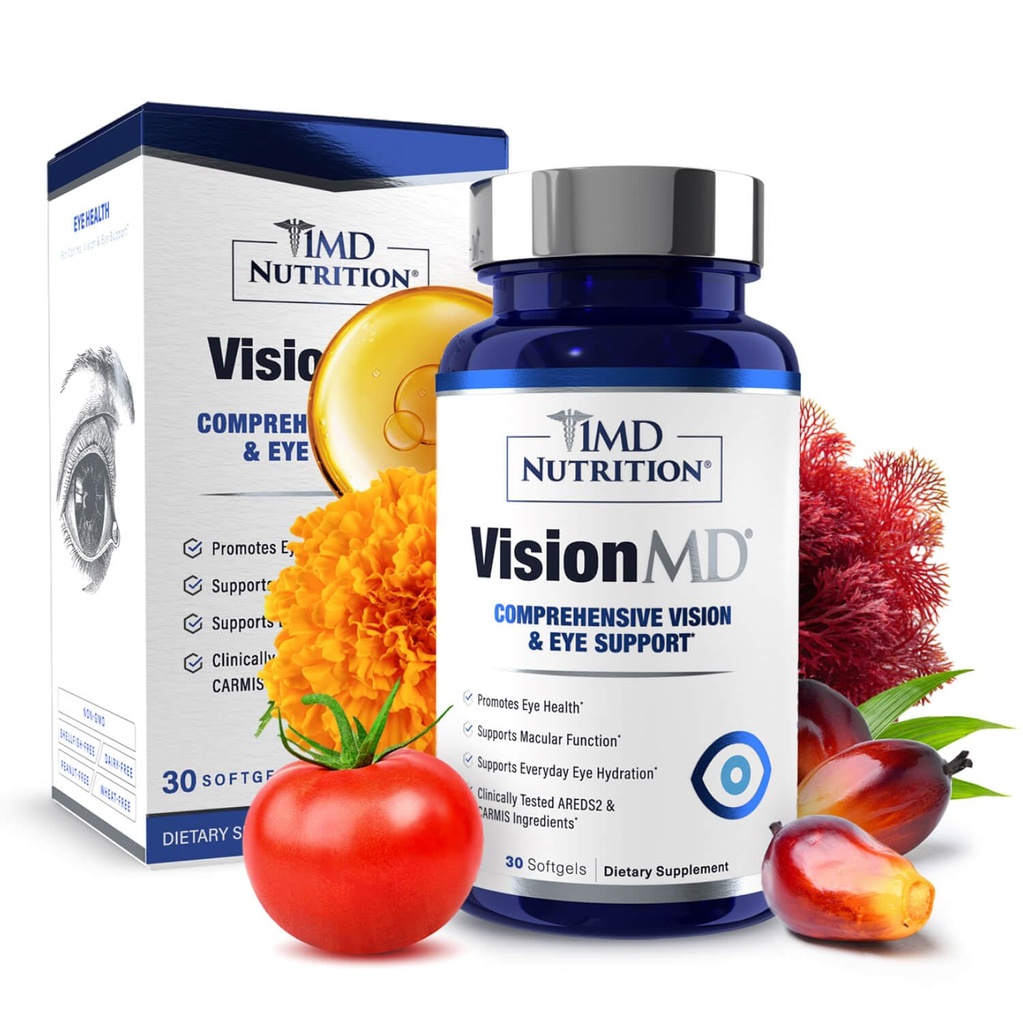 1MD Nutrition VisionMD Eye Vitamin CARMIS - Eye Supplement för vuxna - med OptiLut Lutein & Zeaxanthin - Stöder Vision Health Care, Everyday Eye Strain och Occasional Dry Eye - 30 Softgels