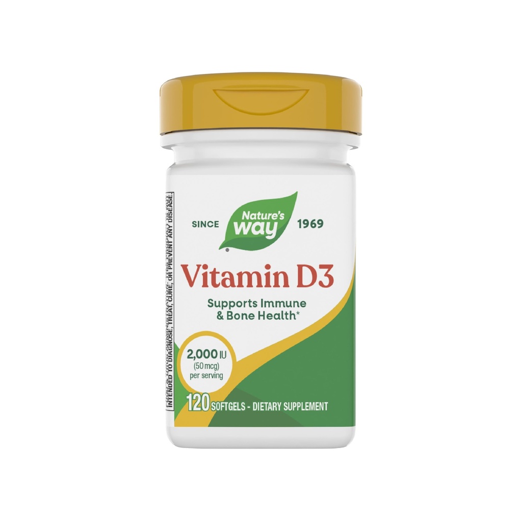 Naturens sätt vitamin D3, benhälsa och immunfunktion *, 2000 IE (50 mcg per portion), 120 Softgels (Packaging May Vary)