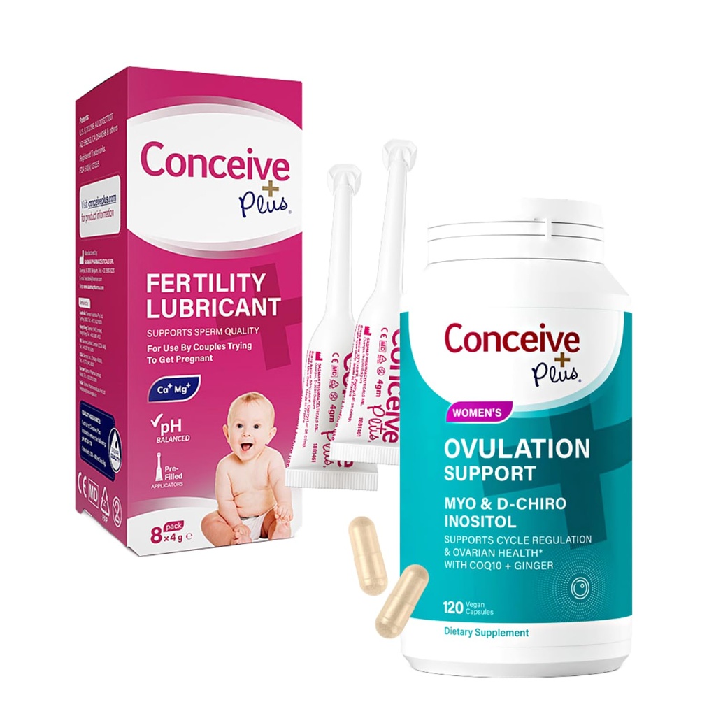Conceive Plus Fertility Lubricant 8 x 4 Gram Applicators och Ovulation Support Inositol Supplement 120 Count Bundle