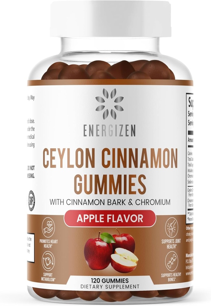 Cinnamon + Chromium Gummies - 120 Vegan Gummies - Joint Pain & Brain Health Support, Sugar-Free, Antioxidant Rich, Non-GMO, Gluten-Free Supplement, Natural Apple Flavor