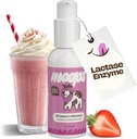 Moops Liquid Lactase Enzyme Syrup 2oz - Delicious Strawberry Milkshake Flavor - 10 000 FCC-enheter för snabbverkande mejerirelief - Anpassningsbar dos för laktosintolerans - Portable Twist-to-Lock Pump