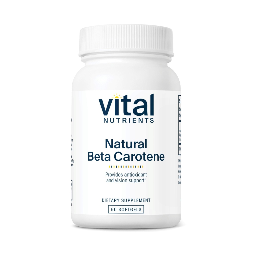Vital Nutrients Natural Beta Carotene 25,000IU | Föregångare till vitamin A | Hög dos antioxidant | Vision, hud och hälsostöd | Gluten, Dairy, Soy Free | 90 Softgels