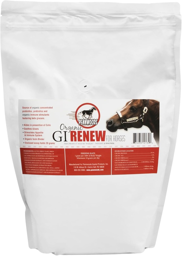 Pennwoods GI Förnya, Probiotika för Equine, Immune och Appetite Stimulation, Prebiotika, Digestive Enzymes | Hästtillskott som ger Ulcer Relief och Organic Toxin Binder, 5 LB Pouch