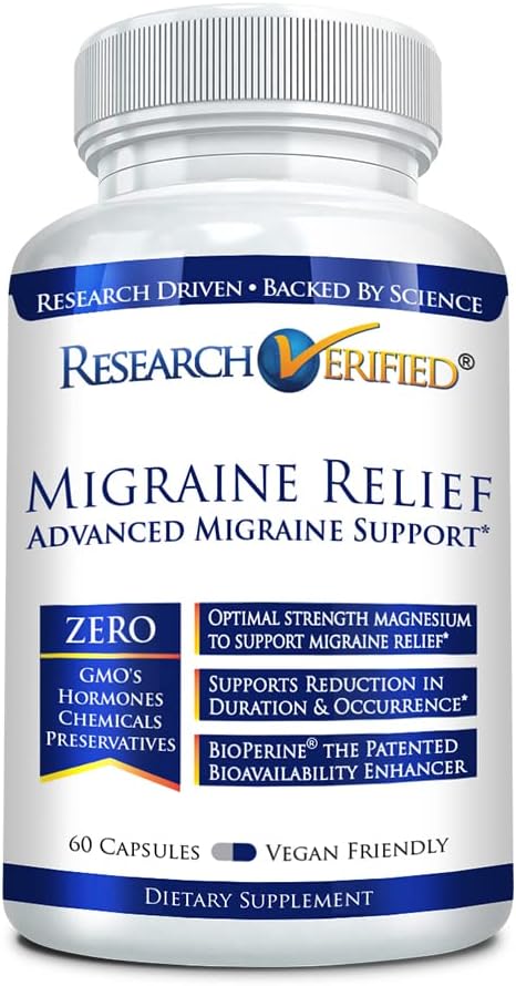 Forskning Verified Migraine Relief - Dual Action Supplement - Minska svårighetsgrad och varaktighet, balanshormoner - med Ginger och Ginko Biloba- 60 kapslar - 60 kapslar - 1 månads leverans