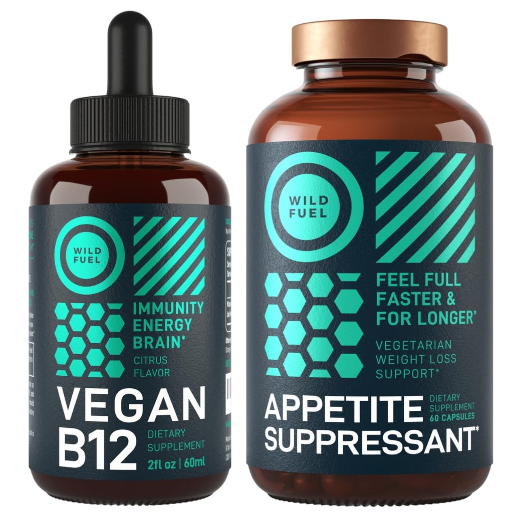 WILD FUEL Appetite Suppressant för viktminskning och Vegan B12 Liquid Bundle