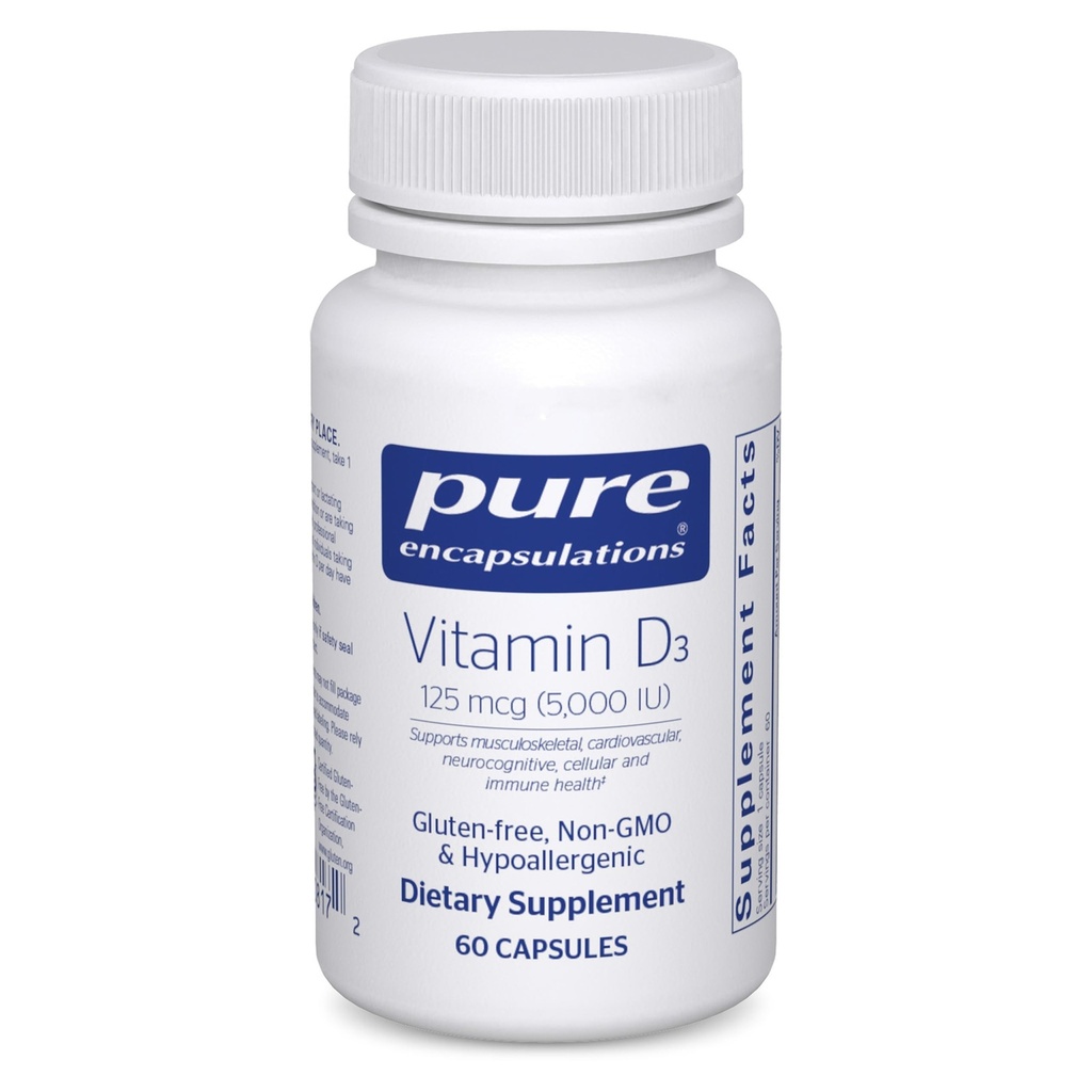 Rena inkapslingar vitamin D3 125 mcg (5,000 IE) - Tillägg för att stödja ben, gemensamma, bröst, hjärta, kolon och immun hälsa * - med vitamin D - 60 kapslar