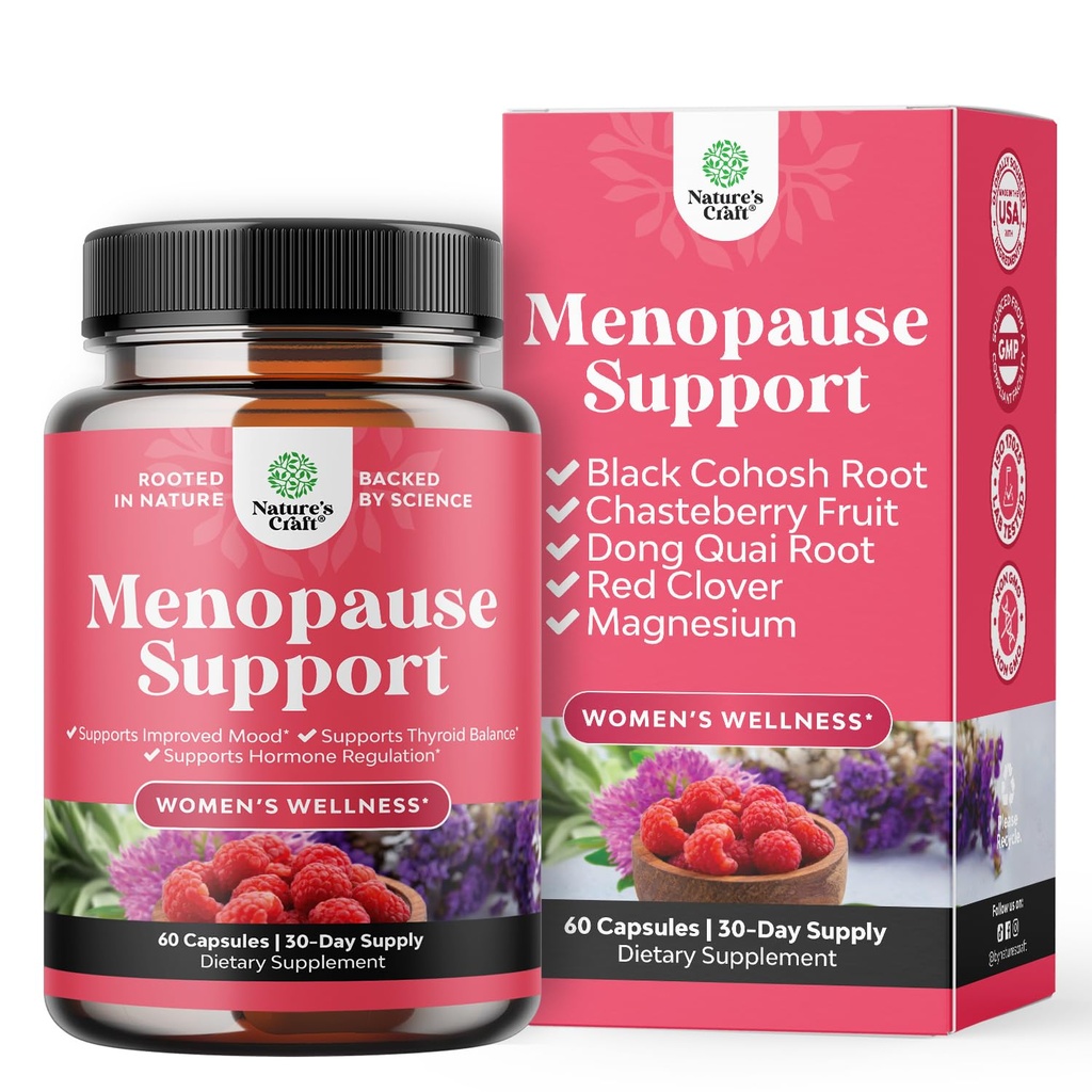 Komplett Herbal Menopause Supplement för kvinnor - Kvinnliga Hormon Balance Capsules för nattsötar Hot Flashes & Mood Swings med Dong Quai, Chaste Berry & Black Cohosh Root - 60 Count Pack