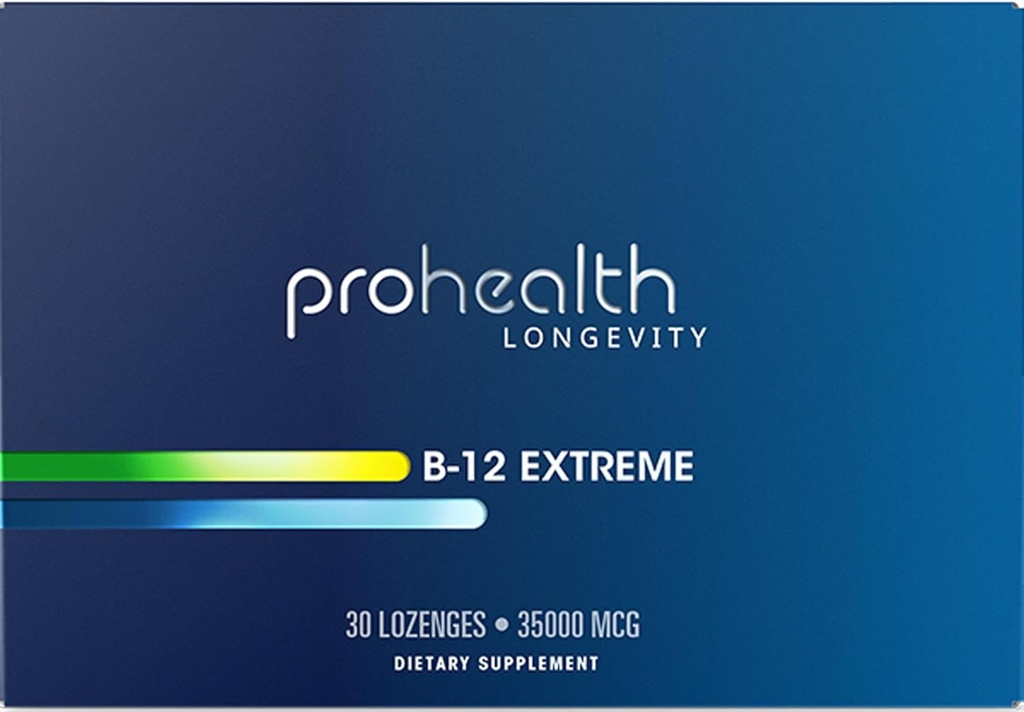 ProHealth Vitamin B 12 Extreme- 35 000 mcg Mega Dose, 7 X Styrka (30 Sublingual Dissolvable Tablets) Extra Styrka, B 12 Vitamin, Methylcobalamin, Dibencozide, Cyanocobalamin, Hydroxocobalamin