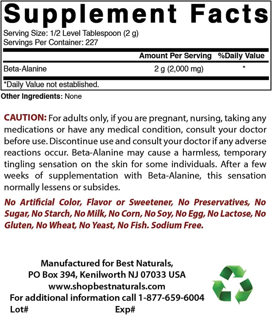 Bästa natur Beta Alaninpulver 1 pund och magnesiumklorid 520 mg