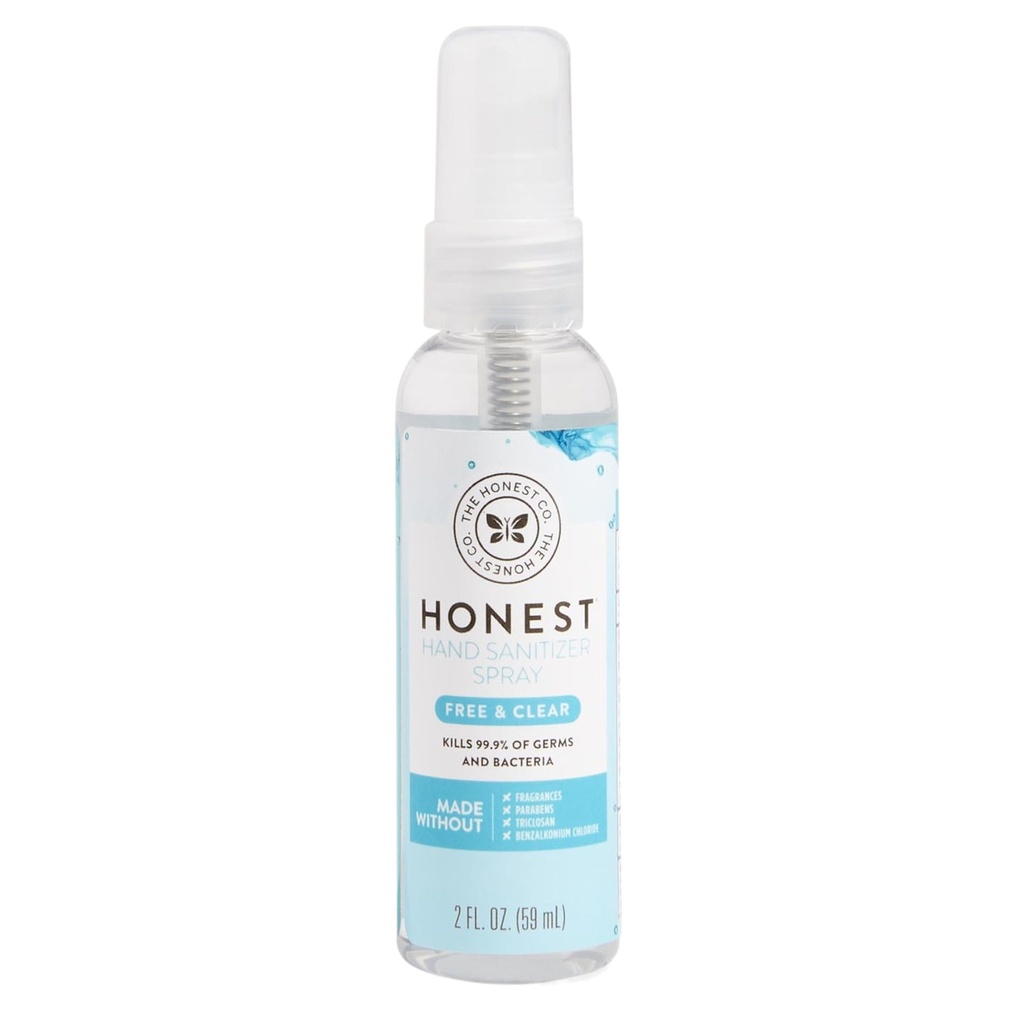The Honest Company Plant-Based Hand Sanitizer Spray | Dödar 99,9% av Germs | Hypoallergenic, Quick-drying + Moisturizing | Fragrance Free, 2 fl oz