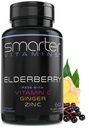 Smarter Elderberry Capsules + Vitamin C + Ginger & Zink, Herbal Supplement, kraftfull Black Elder Berry Extract Antioxidant Vitamin, 60 Vegan Pills