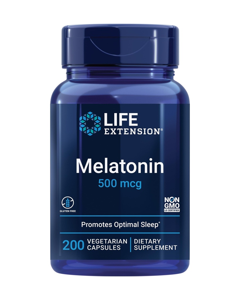 Livslängd Melatonin, 500 mcg - Gently främjar sömn, låg dos, värdestorlek - icke-GMO, glutenfri, vegetarisk - 200 kapslar